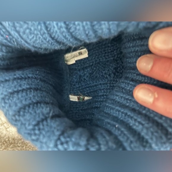 Eastern Mountain Sports Aran wool cable knit turtleneck sweater marine blue - Picture 6 of 6